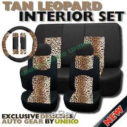 Leopard Mesh Seat Covers Set Classic Animal Print 11pc Steering Wheel Cover