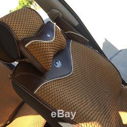 Light Brown 3D Style Cloth Neck Cushion Seat Steering Wheel Cover Set 44001 Suv