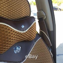 Light Brown 3D Style Cloth Neck Cushion Seat Steering Wheel Cover Set 44001 Suv