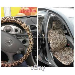 Luxury Leopard Print Car Seat Cover Universal Seat Belt Pads 38 Steering Wheel