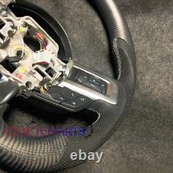 MATT CARBON FIBER Steering Wheel FOR FORD MUSTANG GT BLACK LEATHER WHITE ACCENT