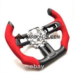 MATT CARBON FIBER Steering Wheel FOR FORD MUSTANG GT RED SUEDE CUT OFF STYLE