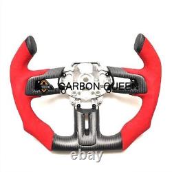 MATT CARBON FIBER Steering Wheel FOR FORD MUSTANG GT RED SUEDE CUT OFF STYLE