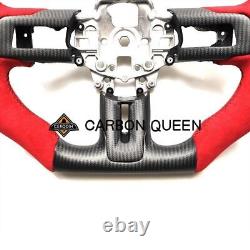 MATT CARBON FIBER Steering Wheel FOR FORD MUSTANG GT RED SUEDE CUT OFF STYLE