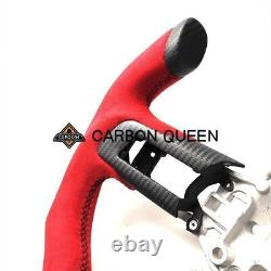 MATT CARBON FIBER Steering Wheel FOR FORD MUSTANG GT RED SUEDE CUT OFF STYLE
