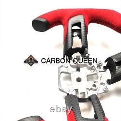 MATT CARBON FIBER Steering Wheel FOR FORD MUSTANG GT RED SUEDE CUT OFF STYLE