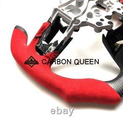 MATT CARBON FIBER Steering Wheel FOR FORD MUSTANG GT RED SUEDE CUT OFF STYLE