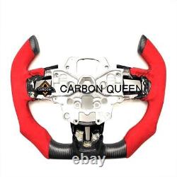 MATT CARBON FIBER Steering Wheel FOR FORD MUSTANG GT RED SUEDE CUT OFF STYLE