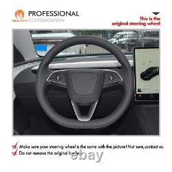 MEWANT Black Mesh Alcantara Steering Wheel Cover for 2024 Tesla Model 3 Highland