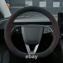 MEWANT Black Mesh Alcantara Steering Wheel Cover for 2024 Tesla Model 3 Highland