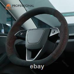 MEWANT Black Mesh Alcantara Steering Wheel Cover for 2024 Tesla Model 3 Highland