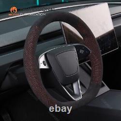MEWANT Black Mesh Alcantara Steering Wheel Cover for 2024 Tesla Model 3 Highland