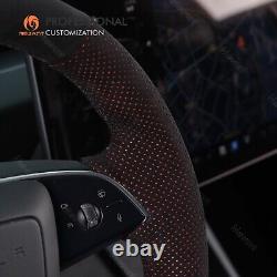 MEWANT Black Mesh Alcantara Steering Wheel Cover for 2024 Tesla Model 3 Highland