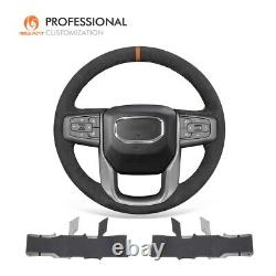MEWANT Custom Black Alcantara Steering Wheel Cover for GMC Sierra 1500 2019-2022