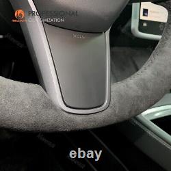 MEWANT Custom Stitch Dark Grey Alcantara Steering Wheel Cover for Tesla Model 3