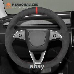 MEWANT Dark Gray Alcantara Steering Wheel Cover for 2024 Tesla Model 3 Highland