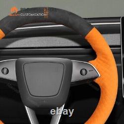 MEWANT Embossed Alcantara Steering Wheel Cover for 2024 Tesla Model 3 Highland