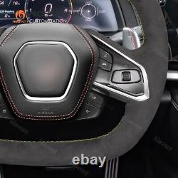 MEWANT Hand Stitch Alcantara Steering Wheel Cover for Chevrolet Corvette C8 Z06