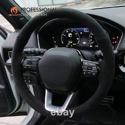 MEWANT Hand Stitch Black Alcantara Steering Wheel Cover for Honda Civic 11 XI