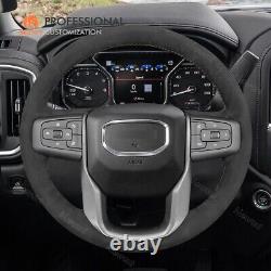 MEWANT Stitch Black Alcantara Steering Wheel Cover for GMC Sierra 1500 2019-2022