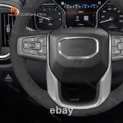 MEWANT Stitch Black Alcantara Steering Wheel Cover for GMC Sierra 1500 2019-2022