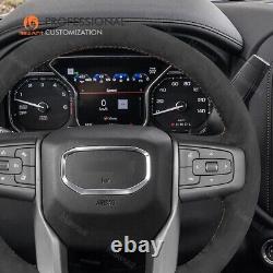 MEWANT Stitch Black Alcantara Steering Wheel Cover for GMC Sierra 1500 2019-2022