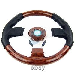 Marine Steering Wheel Burl Wood PU Cover Aluminum Spoke Pontoon Power Boat 13.5