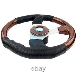 Marine Steering Wheel Burl Wood PU Cover Aluminum Spoke Pontoon Power Boat 13.5