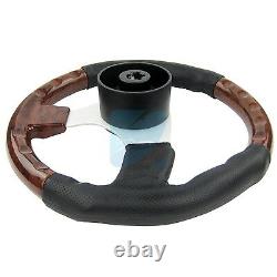 Marine Steering Wheel Burl Wood PU Cover Aluminum Spoke Pontoon Power Boat 13.5