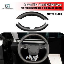 Matte Carbon Fiber Steering Wheel Cover Trim For Tesla Model 3 Highland 2024+