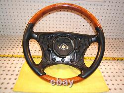 Mercedes W215, W220 Leather CHESTnut WOOD Charcoal Steering 1 Wheel, NO bag cover