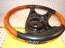 Mercedes W215, W220 Leather CHESTnut WOOD Charcoal Steering 1 Wheel, NO bag cover