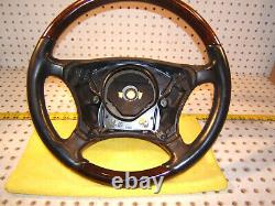 Mercedes W220, W215 00-6 Leather Burl WOOD Charcoal Steering 1 Wheel, NO bag cover