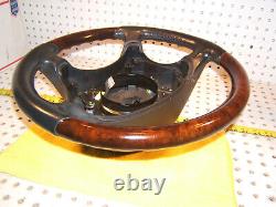 Mercedes W220, W215 00-6 Leather Burl WOOD Charcoal Steering 1 Wheel, NO bag cover