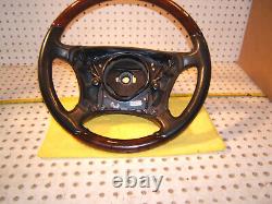 Mercedes W220, W215 00-6 leather Burl WOOD charcoal Steering 1 Wheel, NO bag cover
