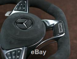 Mercedes custom steering wheel 09-19 Alcantara big Paddles flat top COMPLETE OEM