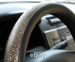 NEW Cool Black Gold Yellow Steering Wheel Cover PU Leather Auto Car Men Boy Girl