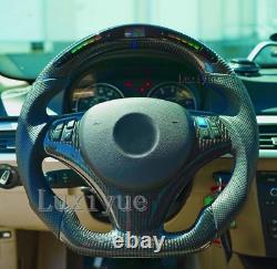 NEW LED Carbon Fiber Perforated Leather Steering Wheel For BMW E90 E91 E92 E93