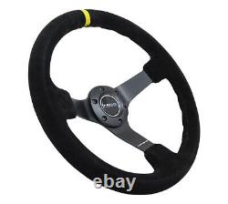 NEW NRG Reinforced 3Deep Dish Suede Yellow Stripe Steering Wheel RST-036MB-S-Y