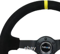NEW NRG Reinforced 3Deep Dish Suede Yellow Stripe Steering Wheel RST-036MB-S-Y