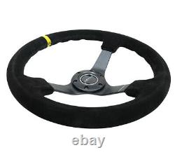 NEW NRG Reinforced 3Deep Dish Suede Yellow Stripe Steering Wheel RST-036MB-S-Y