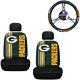 NFL Green Bay Packers Car Truck 2 Front Seat Covers & Steering Wheel Cover Set