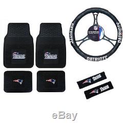 NFL New England Patriots Car Truck Floor Mats Steering Wheel Cover Seat Belt Pad
