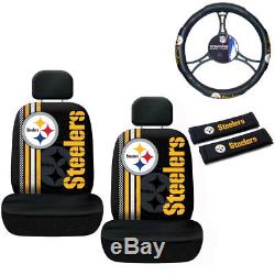 NFL Pittsburgh Steelers Car Truck Seat Covers Seatbelt Pads Steering Wheel Cover