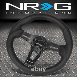 NRG REINFORCED 320MM BLACK LEATHER STEERING WHEEL With REAL CARBON FIBER SPOKES