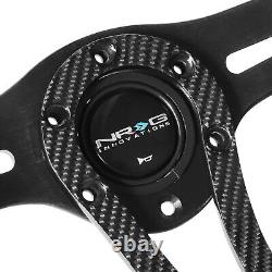 NRG REINFORCED 320MM BLACK LEATHER STEERING WHEEL With REAL CARBON FIBER SPOKES
