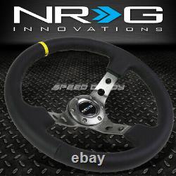 NRG REINFORCED 350MM 3DEEP DISH LEATHER WithYELLOW CENTER STRIPE STEERING WHEEL