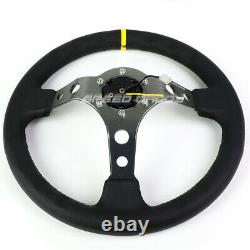 NRG REINFORCED 350MM 3DEEP DISH LEATHER WithYELLOW CENTER STRIPE STEERING WHEEL