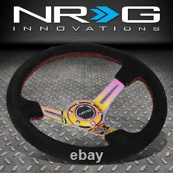 NRG REINFORCED 350MM 3DEEP NEO CHROME SPOKE SUEDE WithRED STITCH STEERING WHEEL