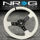NRG REINFORCED 350MM 3 DEEP DISH STEERING WHEEL WHITE LEATHER With BLACK STRIPE